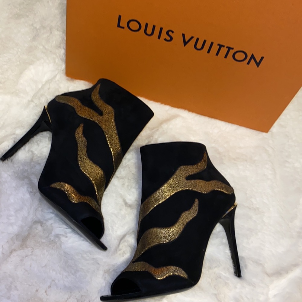 LOUIS VUITTON Gold Flame Peep Toe Booties